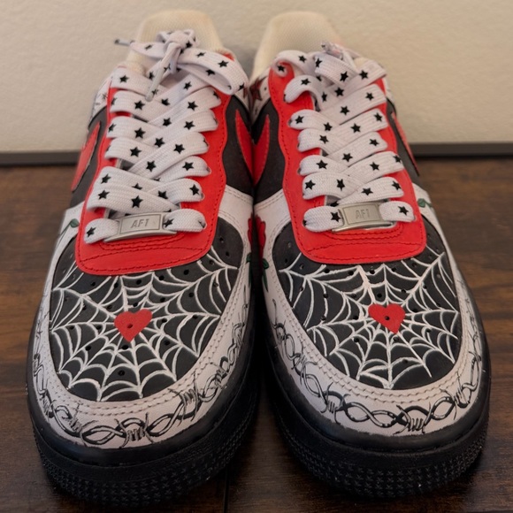 Nike White & Black Air Force 1s CUSTOM HAND PAINTED TATOO STYLE ARTWORK - Picture 3 of 6